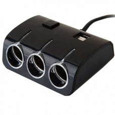 Автомобильный разветвитель прикуривателя тройник Olesson 1506 + 2 USB 120W Чёрный