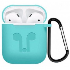 Чехол для AirPods силиконовый с карабином, Бирюзовый