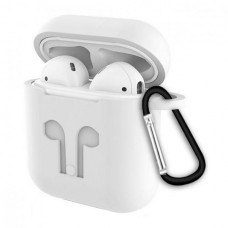 Чехол для AirPods силиконовый с карабином, Белый