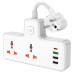 Мережевий фільтр-подовжувач 2 розетки HOCO AC12A 3хUSB/Type C 10 А 0.85 м білий (RZN-23105123)
