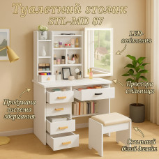 Туалетный столик STL-MD 87 с LED прямоугольное зеркало и пуфиком 128х80х35 см Белый