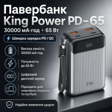 Павербанк King Power PD-65 30000 мАч 65W с быстрой зарядкой для смартфона, планшета и ноутбука