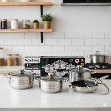 Набор кастрюль из нержавеющей стали Rainberg RB-605 | 8 предметов