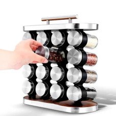 Набор для специй 16 емкостей Stainless steel and wood Карусель для специй  Органайзер для хранения специй(NSST16-AV)