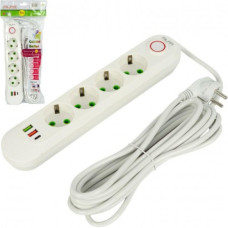 Подовжувач електричний на 4шт/5м +2USB +1Type-C з вимикачем 498 new (RZN-23103304)