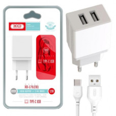 Зарядний пристрій з кабелем 2хUSB/Type-C 1 м XO L75 12 W 2.4 A білий (RZN-23103903)