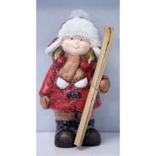Новорічна декоративна фігурка з підсвіткою 12×11×23 см Новорічний декор Дівчинка з лижами із порцеляни CR-5-13 (LG-CR-5-13)