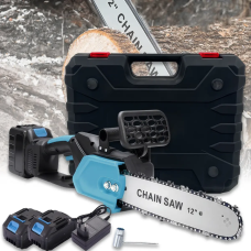 Цепная пила с шиной 12 дюймов и 2 аккумуляторами 48В в кейсе Electric Saw Blue (ELSAW48-AV)