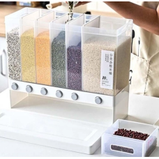 Органайзер для сыпучих продуктов Assorted Grain Rice Bucket Диспенсер, с кнопкой дозатором для круп 6 секций (MA2000-AV)