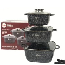 Набор кастрюль с гранитным антипригарным покрытием набор посуды Higher Kitchen HK-302i из 8 предметов Черный (HK-302-AV)