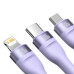 Кабель 3в1 USB+Type-C/Apple Lightning+Type-C+microUSB 1.2 м Baseus Flash Series Ⅱ 100 Вт фіолетовий (RZN-23101797)