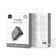 Зарядний блок живлення 2xType-C+USB WiWU Wi-G012 Firefly GaN 65 W 5 V 3 A сірий (RZN-23106532)