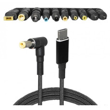 Кабель для ноутбука Type-C/DC connector з набором перехідників 1.8 м 100 Вт чорний (RZN-23101340)