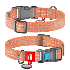 Нашийник для собак М світловідбиваючий WAUDOG Re-cotton 02884 з QR паспортом 20 мм 28-40 см помаранчевий (RZN-23100862)