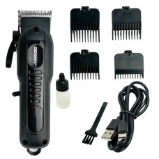Бездротова машинка для стрижки волосся Geemy GM-8040 USB з дисплеєм 4 насадки чорний (RZN-23101141)