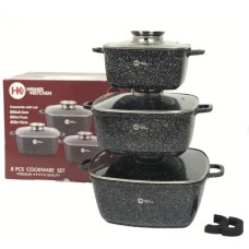 Набір каструль антипригарне покриття 8 предметів Higher Kitchen HK-302 зі скляними кришками чорний (RZN-23098149)