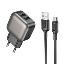Зарядний пристрій з кабелем 2xUSB/Type-C 1 м BOROFONE BAS51A Absolute 12 W 5 V 2.4 А чорний (RZN-23106419)