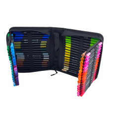 Набір маркерів акварельних двосторонніх 100 шт DW-100 у пеналі 0.4-2 мм (RZN-23103155)