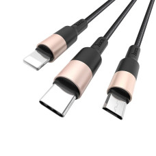 Кабель 3в1 USB/Apple Lightning+Type-C+microUSB 1 м Hoco X26 Xpress чорний з золотистим (RZN-23106783)