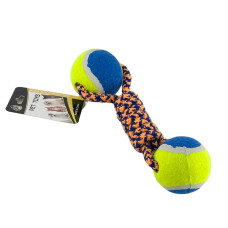Жувальна іграшка для собак М'ячі з канатом 643 21 см синій з жовтим (RZN-23102472)