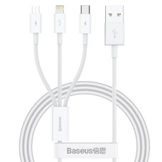 Кабель 3в1 USB/Apple Lightning+Type-C+microUSB 1.5 м Baseus Superior 3.5 A білий (RZN-23106930)