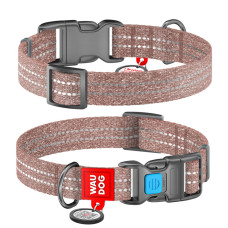 Нашийник для собак М світловідбиваючий WAUDOG Re-cotton 02886 з QR паспортом 20 мм 28-40 см коричневий (RZN-23100887)