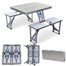 Стіл складаний для пікніка Aluminum Picnic Table 85 х 67 см 4 стільці сірий (RZN-23101561)