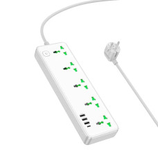Мережевий фільтр-подовжувач 5 розеток HOCO AC13A 3хUSB/Type C 10 А 1.5 м білий (RZN-23104231)