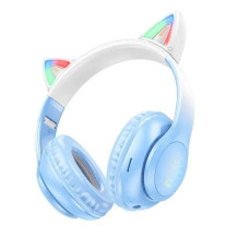 Навушники дитячі бездротові накладні HOCO W42 Cat Ears LED Bluetooth з вушками блакитний (RZN-23104121)