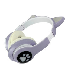 Навушники дитячі бездротові накладні CAT STN-28 LED MP3 Bluetooth з вушками фіолетовий (RZN-23100638)