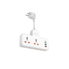 Мережевий фільтр-подовжувач 2 розетки HOCO AC12A 3хUSB/Type C 10 А 0.85 м білий (RZN-23105123)