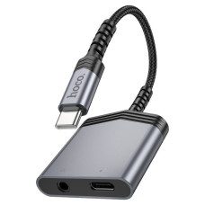 Перехідник 2в1 USB Type-C M/USB Type-C+AUX F 15 см HOCO LS39 сріблястий (RZN-23103885)