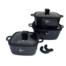 Набір каструль гранітне покриття 8 предметів Higher Kitchen HK-323 зі скляними кришками чорний (RZN-23100706)