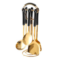 Набор кухонных принадлежностей на подставке 7 предметов кухонные аксессуары на подставке Черный с золотом HP-20-66