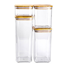 Банки для сыпучих продуктов набор из 4 шт пластиковые с бамбуковыми крышками HP-1302 Банки для сыпучих продуктов набор из 4 шт пластиковые с бамбуковыми крышками HP-1302