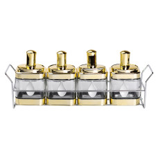 Набор банок для сыпучих продуктов 4 штуки 350 мл стеклянные на металлической подставке HP-1336 Набор банок для сыпучих продуктов 4 штуки 350 мл стеклянные на металлической подставке HP-1336