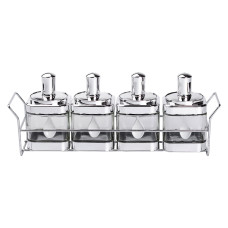 Набор банок для сыпучих продуктов 4 штуки 350 мл стеклянные на подставке HP-1340 Набор банок для сыпучих продуктов 4 штуки 350 мл стеклянные на подставке HP-1340