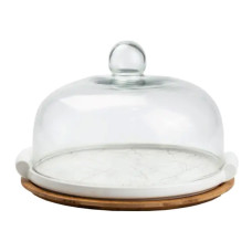 порцелянова тортівниця зі скляною кришкою на бамбуковій підставці HP1203 (LG-HP1203)