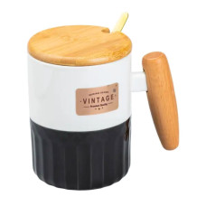 Чашка порцелянова з бамбуковою кришкою та ручкою 400 мл Чорна HP7204B (LG-2183918475) Чашка порцелянова з бамбуковою кришкою та ручкою 400 мл Чорна HP7204B (LG-2183918475)