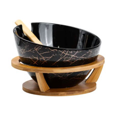 Салатниця на бамбуковій підставці з ложкою Ø 25 см чорна HP1245 (LG-HP1245) Салатниця на бамбуковій підставці з ложкою Ø 25 см чорна HP1245 (LG-HP1245)