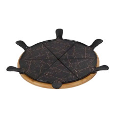 Тарілка для піци 28 см порцелянова з бамбуковою підставкою, що обертається, секційна чорна HP1247 (LG-HP1247) Тарілка для піци 28 см порцелянова з бамбуковою підставкою, що обертається, секційна чорна HP1247 (LG-HP1247)