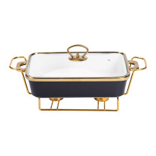 Марміт порцелянаовий зі скляною кришкою 35.5х19х15.5 см на металевій підставці 1,5 л Чорний HTJ-1002 (LG-HTJ-1002)