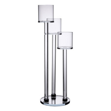 Підсвічник скляний на 3 свічки 12×37.5 см підсвічник декоративний прозорий на ніжці HP-4-13 (LG-HP-4-13)