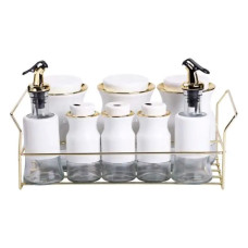 Набір для спецій на підставці з пляшками для олії та оцту 8 предметів Білий HP-1360W (LG-HP-1360W) Набір для спецій на підставці з пляшками для олії та оцту 8 предметів Білий HP-1360W (LG-HP-1360W)