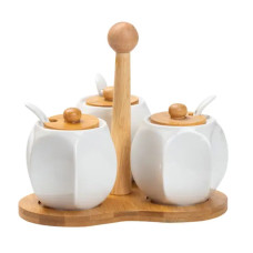 Набір банок для сипучих продуктів 3 шт по 200 мл, на бамбуковій підставці HP1201 (LG-HP1201)