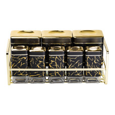 Набор для приправ и специй на подставке 8 штук с крышками Черный HP-1364 Набор для приправ и специй на подставке 8 штук с крышками Черный HP-1364