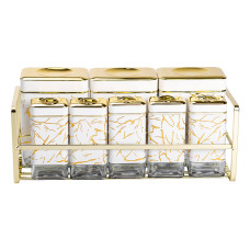 Набор для приправ и специй на подставке 8 штук с крышками Белый HP-1365 Набор для приправ и специй на подставке 8 штук с крышками Белый HP-1365