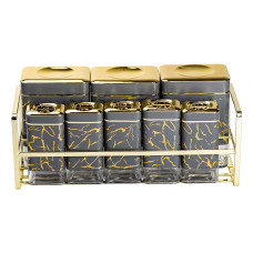 Набор для приправ и специй на подставке 8 штук с крышками Серый HP-1366 Набор для приправ и специй на подставке 8 штук с крышками Серый HP-1366