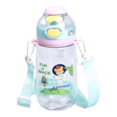 Пляшка для води дитяча 550 мл з ремінцем і трубочкою для спорту та школи 20 см Зелена HP-14-45GR (LG-HP-14-45GR)