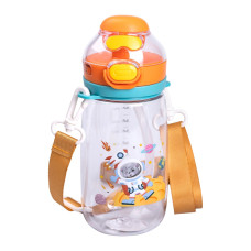 Пляшка для води дитяча 550 мл з ремінцем і трубочкою для спорту та школи 20 см Помаранчева HP-14-45O (LG-HP-14-45O)